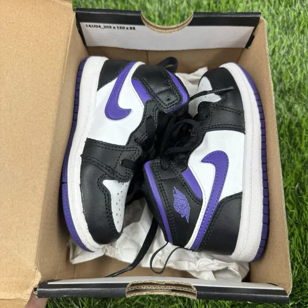 Nike Air Jordan Retro 1 Mid Dark Iris Black/Purple Toddler 8c Sneaker Shoes
